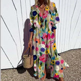 Marissa | Blue Leaf-Print Button Dress