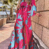 Daria | Pink Abstract Belted Maxi Dress