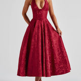 Clara | Pink Lace Halter Midi Dress