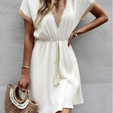 Sabrina | White Drawstring V-Neck Dress