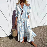 Marissa | Blue Leaf-Print Button Dress