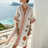 Selina | Cream Geometric Kaftan Dress