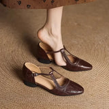 Juliette | Brown Braided T-Strap Pumps