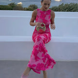 Malca | Pink Floral Halter Maxi Dress