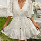 Carole | White Lace Flutter-Sleeve Dress