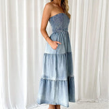 Lucia | Off-the-Shoulder Denim Dress with Tiered Skirt