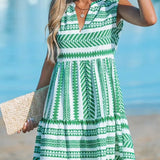 Katrina | Green Geometric V-Neck Dress