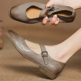 Sandra | Brown Square-Toe Flats