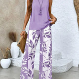 Serena | Purple Leaf Print Trouser Set