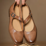 Sandra | Brown Square-Toe Flats