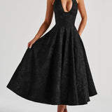 Clara | Pink Lace Halter Midi Dress