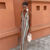Chloe | Multicolour Geometric Halter Dress