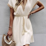 Sabrina | White Drawstring V-Neck Dress