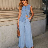 Marta | Denim Set with Button Vest