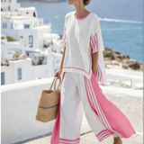 Dova | White Pink-Striped Trouser Set