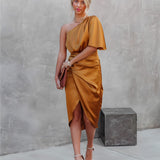 Gigi | Cobalt Draped One-Shoulder Dress
