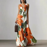 Aline | Orange Botanical Strap Maxi Dress
