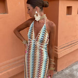 Chloe | Multicolour Geometric Halter Dress