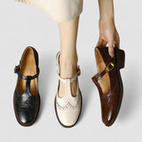 Ruth | Beige Brogue Mary Jane Pumps