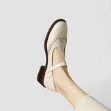 Ruth | Beige Brogue Mary Jane Pumps
