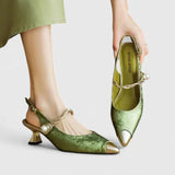 Seraphyane | Green Block Heel Sandals
