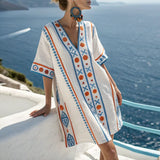 Elin | White Border Print Kaftan Dress