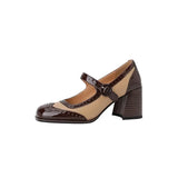 Yvonne | Brown T-Bar Block-Heel Pumps