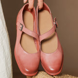 Sandra | Brown Square-Toe Flats