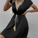 Sabrina | White Drawstring V-Neck Dress