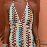 Chloe | Multicolour Geometric Halter Dress