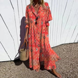 Marissa | Blue Leaf-Print Button Dress