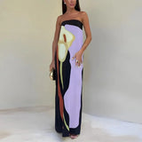 Odelia | Olive Abstract Strapless Maxi Dress