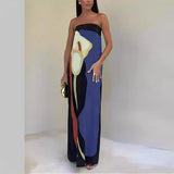 Odelia | Olive Abstract Strapless Maxi Dress