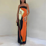 Odelia | Olive Abstract Strapless Maxi Dress