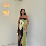 Odelia | Olive Abstract Strapless Maxi Dress