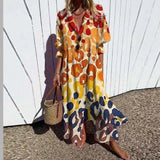 Marissa | Blue Leaf-Print Button Dress