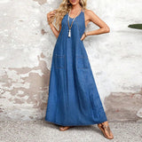 Fiona | Denim Maxi Dress with V-Neck