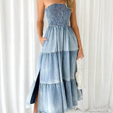 Lucia | Off-the-Shoulder Denim Dress with Tiered Skirt