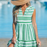 Katrina | Green Geometric V-Neck Dress