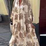 Ophelia | Beige Botanical Open-Front Dress
