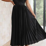 Ava | Dusty Rose Pleated V-Neck Dress