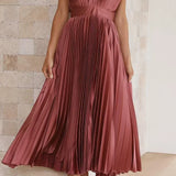 Ava | Dusty Rose Pleated V-Neck Dress