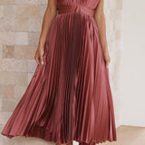 Ava | Dusty Rose Pleated V-Neck Dress