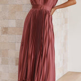 Ava | Dusty Rose Pleated V-Neck Dress