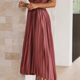 Ava | Dusty Rose Pleated V-Neck Dress