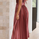 Ava | Dusty Rose Pleated V-Neck Dress