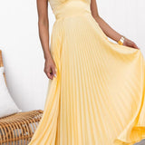 Malka | Yellow Pleated V-Neck Maxi Dress