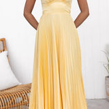 Malka | Yellow Pleated V-Neck Maxi Dress