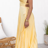 Malka | Yellow Pleated V-Neck Maxi Dress