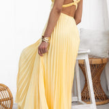 Malka | Yellow Pleated V-Neck Maxi Dress